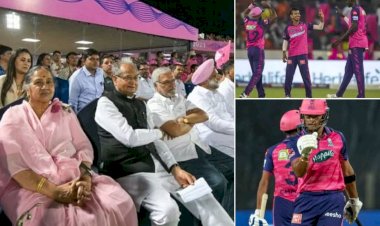 cm ashok gehlot smiles as modi modi slogans raised during ipl match in jaipur