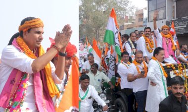sanganer congress candidate pushpendra bhardwaj showed his political strength with 10 thousand supporters